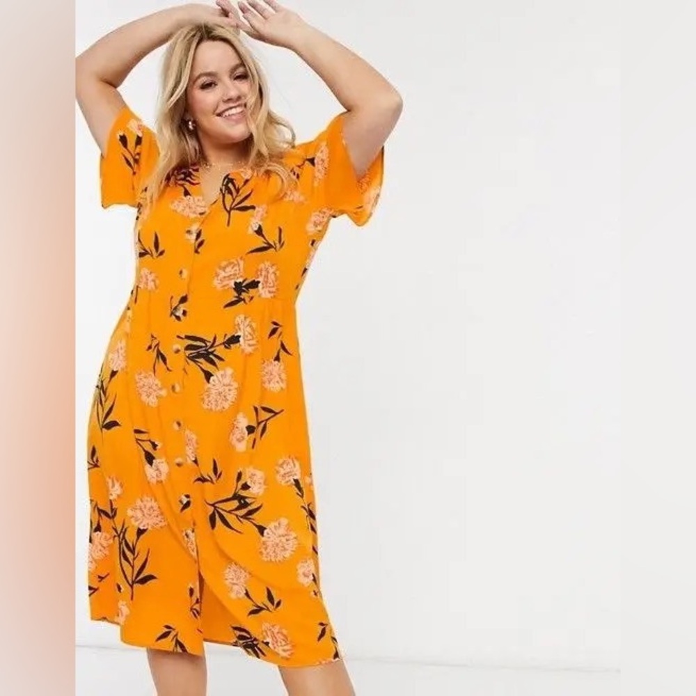 NWOT Wednesday’s Girl Orange Floral Midi Dress (US 20)